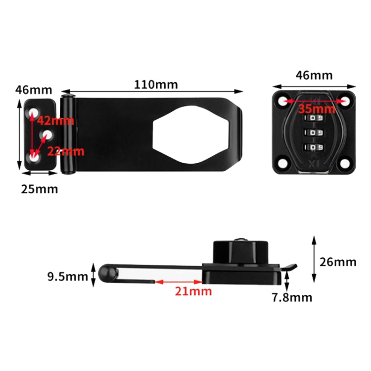 Stick Nail Dual Use Free Punch Cabinet Door Combination Lock Anti-Theft Drawer Lock, Style: Two Hole 3 inch Black - Padlocks by PMC TechLife | Online Shopping South Africa | PMC TechLife