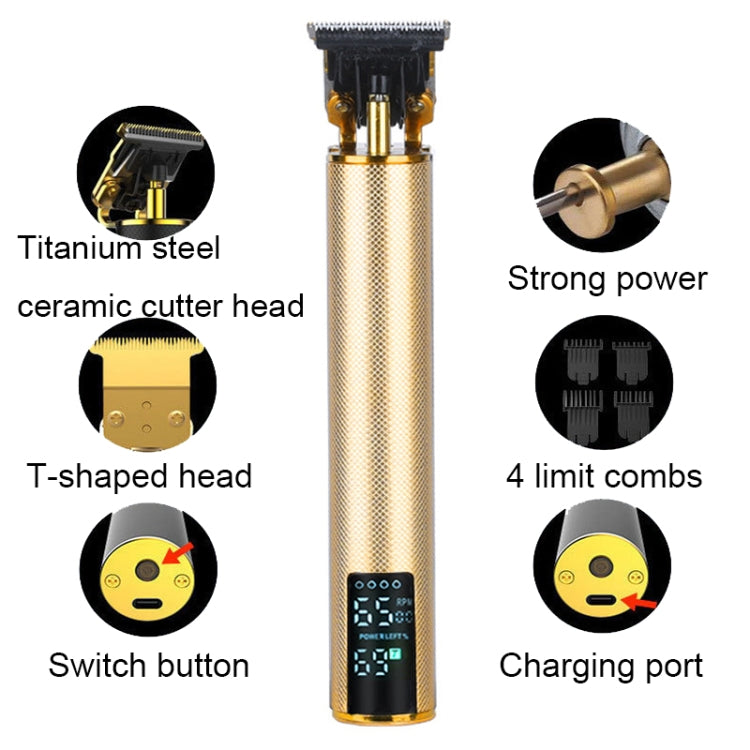 USB Rechargeable Digital Display Engraving Ceramic Knife Electric Hair Clipper(Gold) - free shipping - PMC TechLife - Order now!