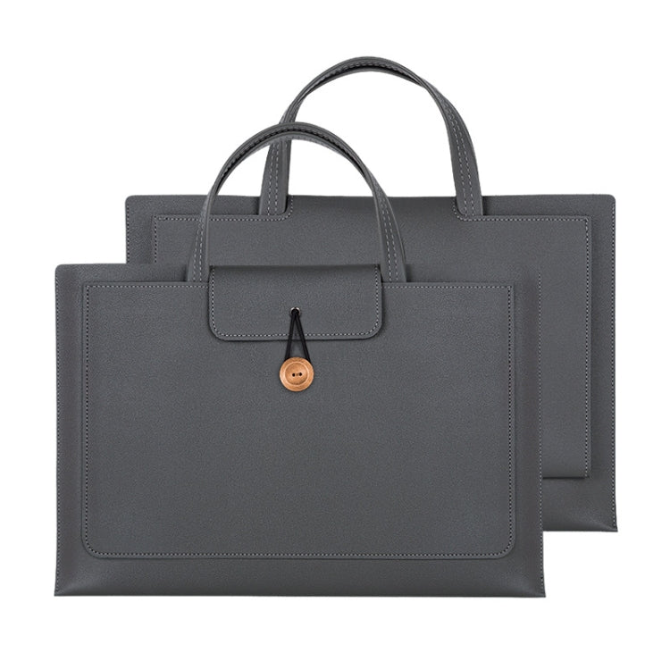 15.4/16 inch Elastic Button Laptop Waterproof PU Handbag(Grey) - 15 inch by PMC Jewellery | Online Shopping South Africa | PMC Jewellery | Buy Now Pay Later Mobicred