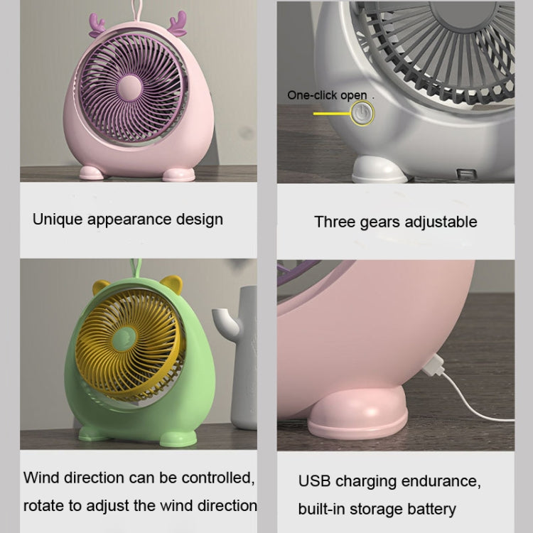 Dormitory Portable Animal Ear Desktop Electric Fan, Style: Charging Version Green - Electric Fans by PMC Jewellery | Online Shopping South Africa | PMC Jewellery | Buy Now Pay Later Mobicred