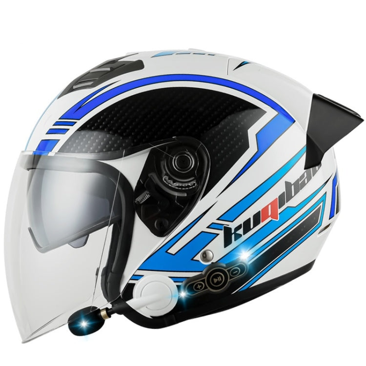 KUQIBAO Motorcycle Smart Bluetooth Sun Protection Double Lens Safety Helmet, Size: M(White Phantom Fiber+Black Tail) - free shipping - PMC TechLife - Order now!