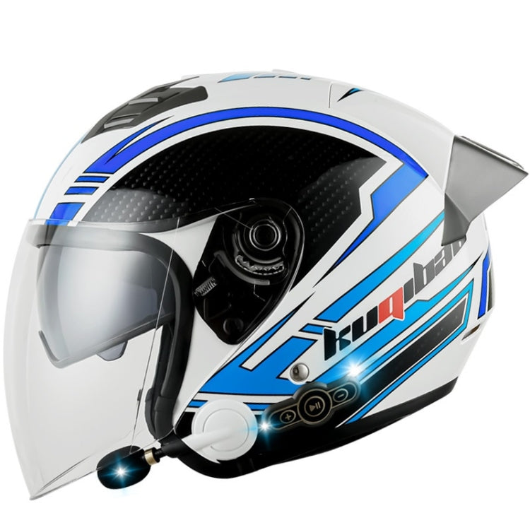KUQIBAO Motorcycle Smart Bluetooth Sun Protection Double Lens Safety Helmet, Size: M(White Phantom Fiber+Gray Tail) - free shipping - PMC TechLife - Order now!