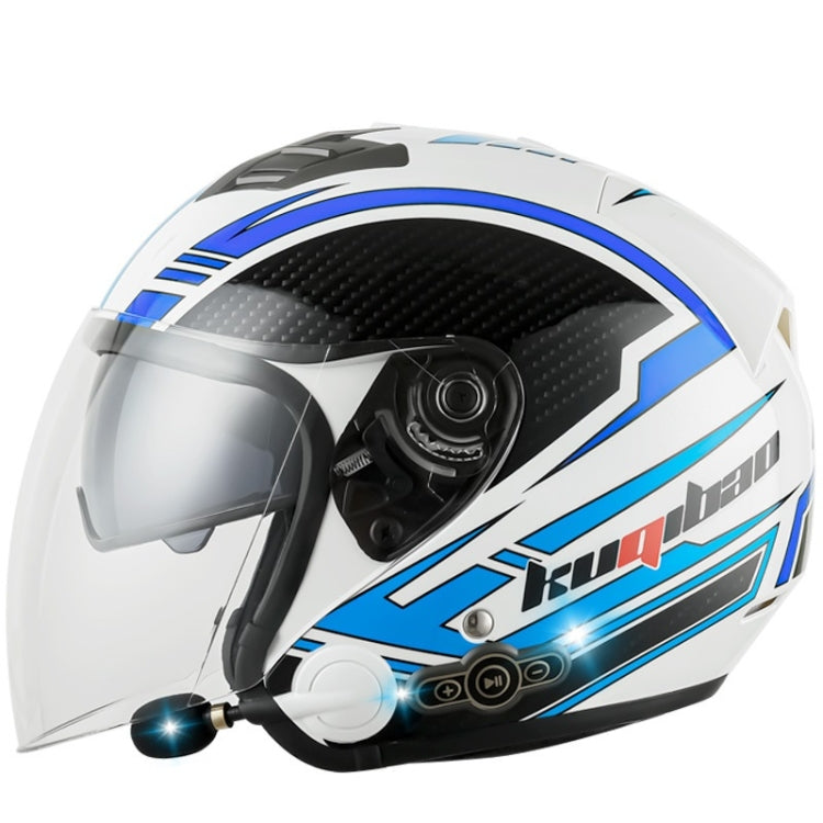 KUQIBAO Motorcycle Smart Bluetooth Sun Protection Double Lens Safety Helmet, Size: L(White Phantom Fiber) - free shipping - PMC TechLife - Order now!