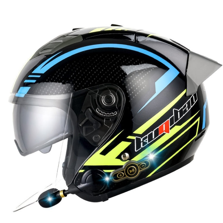 KUQIBAO Motorcycle Smart Bluetooth Sun Protection Double Lens Safety Helmet, Size: L(Bright Black Phantom Fiber+Gray Tail) - free shipping - PMC TechLife - Order now!