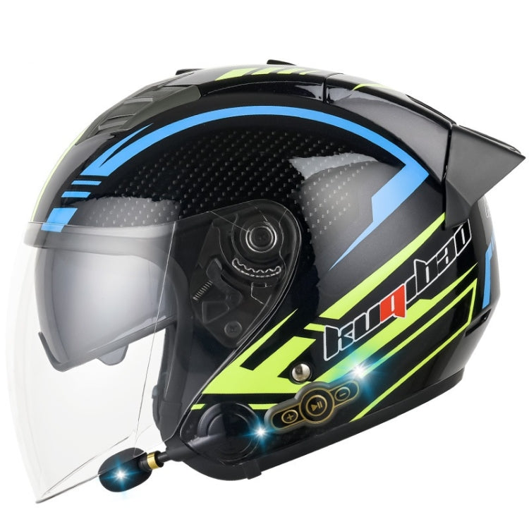 KUQIBAO Motorcycle Smart Bluetooth Sun Protection Double Lens Safety Helmet, Size: XXL(Bright Black Phantom Fiber+Black Tail) - free shipping - PMC TechLife - Order now!