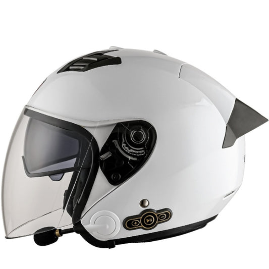 KUQIBAO Motorcycle Smart Bluetooth Sun Protection Double Lens Safety Helmet, Size: XXL(White+Gray Tail) - Helmets by KUQIBAO | Online Shopping South Africa | PMC Jewellery | Buy Now Pay Later Mobicred