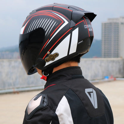 KUQIBAO Motorcycle Smart Bluetooth Sun Protection Double Lens Safety Helmet, Size: M(Matte Black Phantom Fiber+Black Tail) - Helmets by KUQIBAO | Online Shopping South Africa | PMC Jewellery | Buy Now Pay Later Mobicred