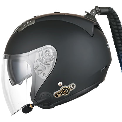 KUQIBAO Motorcycle Bluetooth Headset Double Lens Helmet With Braid, Size: L(Scrub Black) - Helmets by KUQIBAO | Online Shopping South Africa | PMC Jewellery | Buy Now Pay Later Mobicred