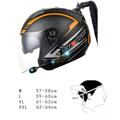 KUQIBAO Motorcycle Bluetooth Headset Double Lens Helmet With Braid, Size: M(Bright Black) - Helmets by KUQIBAO | Online Shopping South Africa | PMC Jewellery | Buy Now Pay Later Mobicred