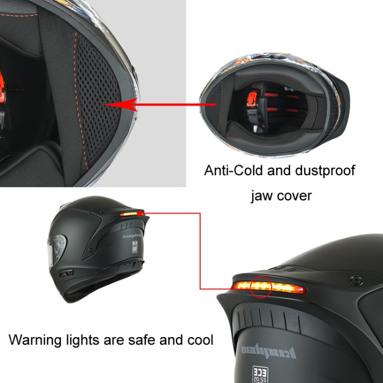 KUQIBAO Motorcycle Dual Lens Anti-Fog Helmet With LED Light, Size: XXL(Matte Black Wake Lion) - Helmets by KUQIBAO | Online Shopping South Africa | PMC Jewellery
