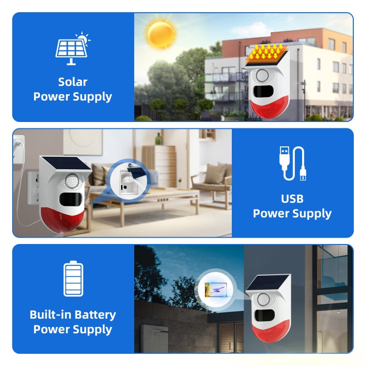 CT80R USB Upgrade Model Infrared Motion Detector Solar Outdoor PIR Wireless Strobe Siren Detector Sound Alarm - Infrared Detector by PMC TechLife | Online Shopping South Africa | PMC TechLife