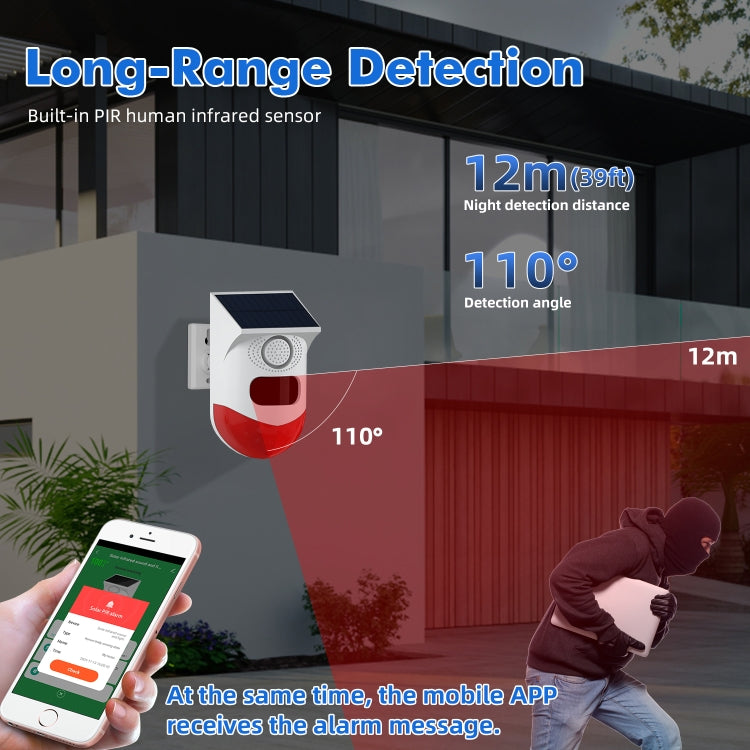 CT80R USB Upgrade Model Infrared Motion Detector Solar Outdoor PIR Wireless Strobe Siren Detector Sound Alarm - Infrared Detector by PMC TechLife | Online Shopping South Africa | PMC TechLife