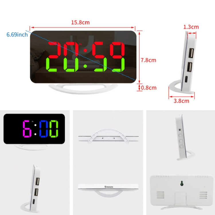 TS-8201 LED Digital Mirror Alarm Clock Big Screen Dual USB Desktop Table Clock, Color: RGB Display White Shell - free shipping - PMc TechLife - Order now!