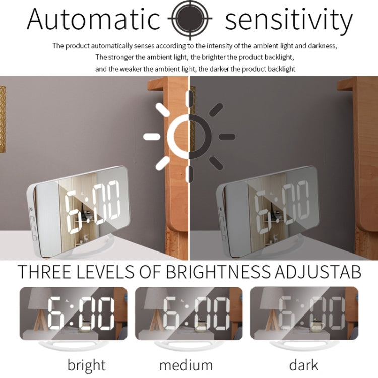 TS-8201 LED Digital Mirror Alarm Clock Big Screen Dual USB Desktop Table Clock, Color: RGB Display White Shell - free shipping - PMc TechLife - Order now!