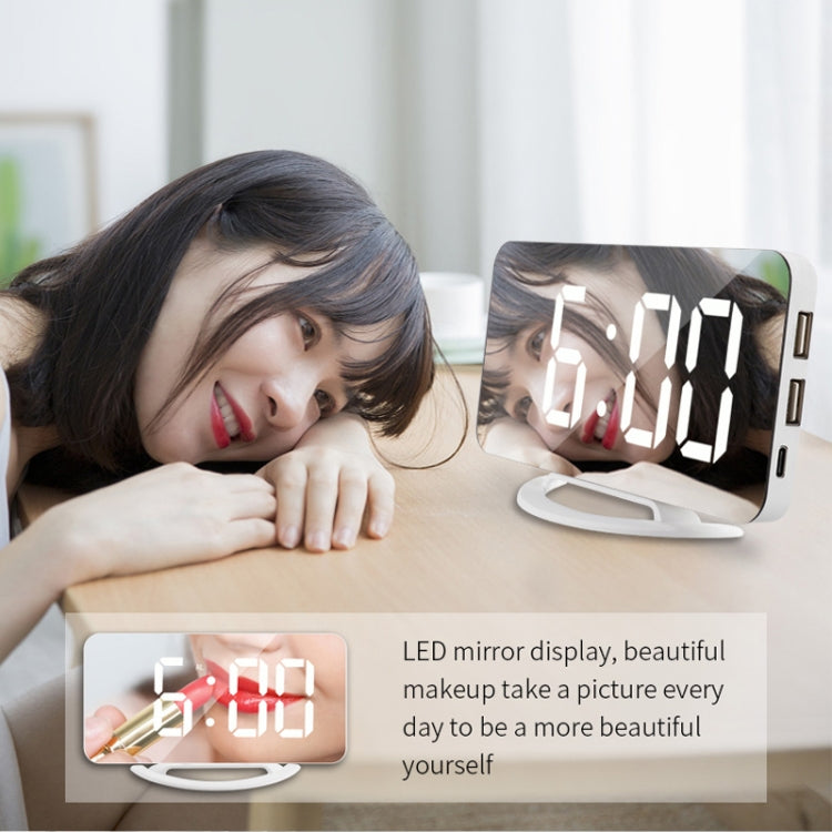 TS-8201 LED Digital Mirror Alarm Clock Big Screen Dual USB Desktop Table Clock, Color: White Shell Red Light - Alarm Clocks by PMc TechLife | Online Shopping South Africa | PMc TechLife | Buy Now Pay Later Mobicred
