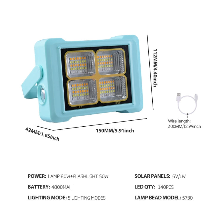 Solar Flood Light Portable Flashlight Emergency Work Light(Blue) - Floodlights by PMC Jewellery | Online Shopping South Africa | PMC Jewellery