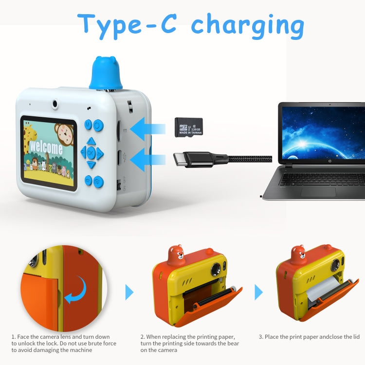 IPS 2.36 inch LED HD Display 1080P Childrens Camera Thermal Printing Instant Camera(Yellow) - Children Cameras by PMC TechLife | Online Shopping South Africa | PMC TechLife | Buy Now Pay Later Mobicred
