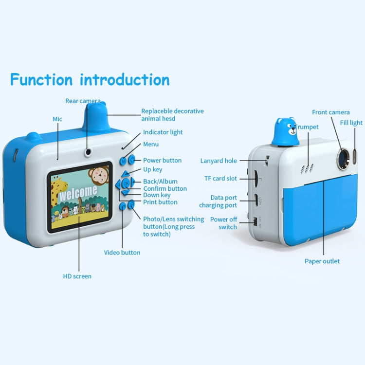 IPS 2.36 inch LED HD Display 1080P Childrens Camera Thermal Printing Instant Camera(Sky Blue) - Children Cameras by PMC TechLife | Online Shopping South Africa | PMC TechLife | Buy Now Pay Later Mobicred