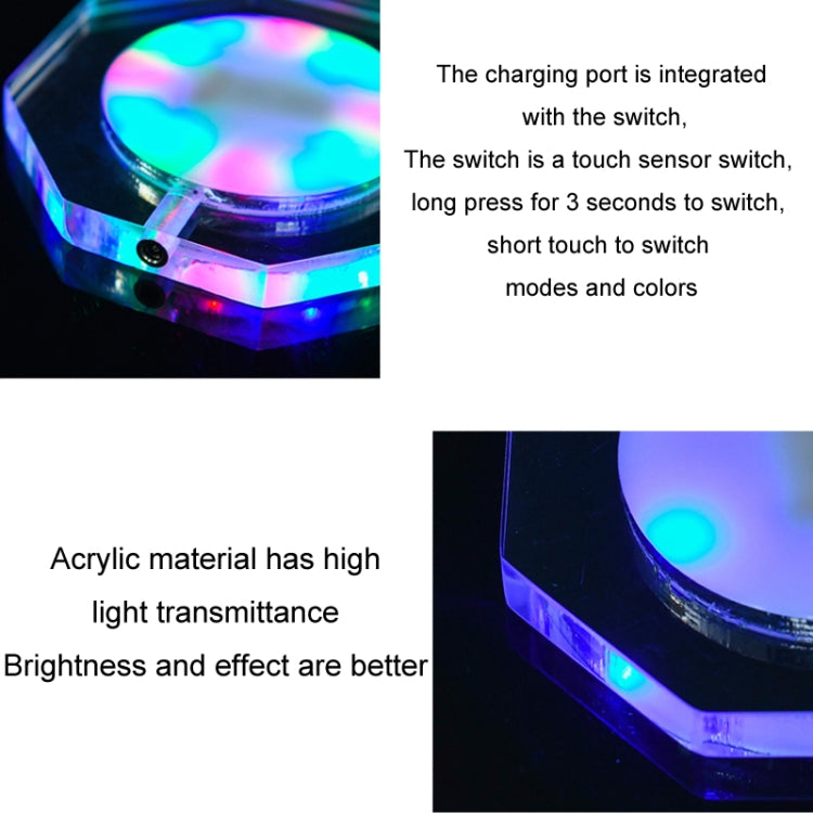 100x10mm Round USB Charging LED Light Up Acrylic Coaster Transparent Crystal Base(Colorful Light) - Car Drink Holders by PMC Jewellery | Online Shopping South Africa | PMC Jewellery | Buy Now Pay Later Mobicred