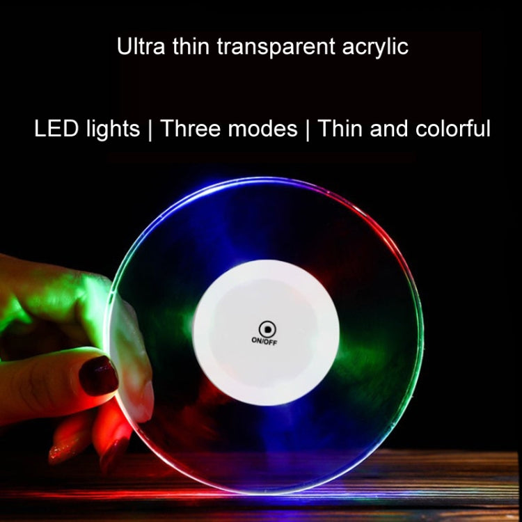 100x10mm Round USB Charging LED Light Up Acrylic Coaster Transparent Crystal Base(Colorful Light) - Car Drink Holders by PMC TechLife | Online Shopping South Africa | PMC TechLife | Buy Now Pay Later Mobicred