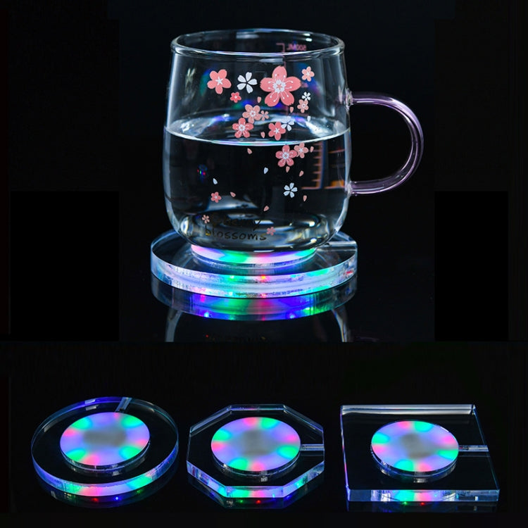 100x10mm Octagonal USB Charging LED Light Up Acrylic Coaster Transparent Crystal Base(White Light) - Car Drink Holders by PMC TechLife | Online Shopping South Africa | PMC TechLife | Buy Now Pay Later Mobicred