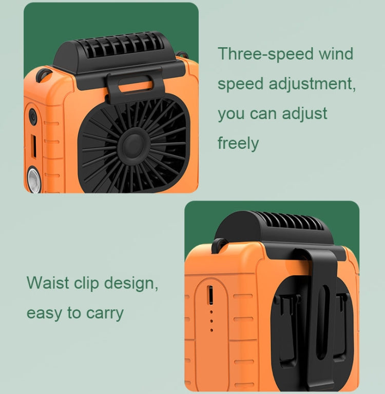 Outdoor Waist-Mounted Lighting Fan Multifunctional Bracket Hanging Neck Fan(Orange) - free shipping - PMC Jewellery - Order now!