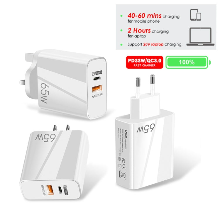 A502 65W USB-C/Type-C+USB Dual Port GaN Charger QC3.0 Laptop Universal Charger US Plug White - USB Charger by PMC Jewellery | Online Shopping South Africa | PMC Jewellery | Buy Now Pay Later Mobicred