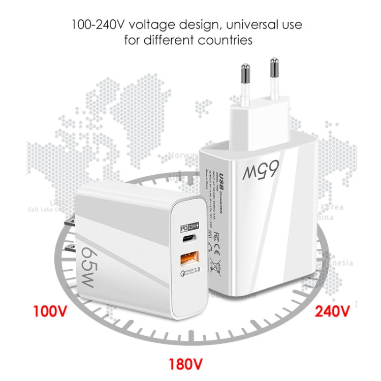A502 65W USB-C/Type-C+USB Dual Port GaN Charger QC3.0 Laptop Universal Charger US Plug White - free shipping - PMC Jewellery - Order now!