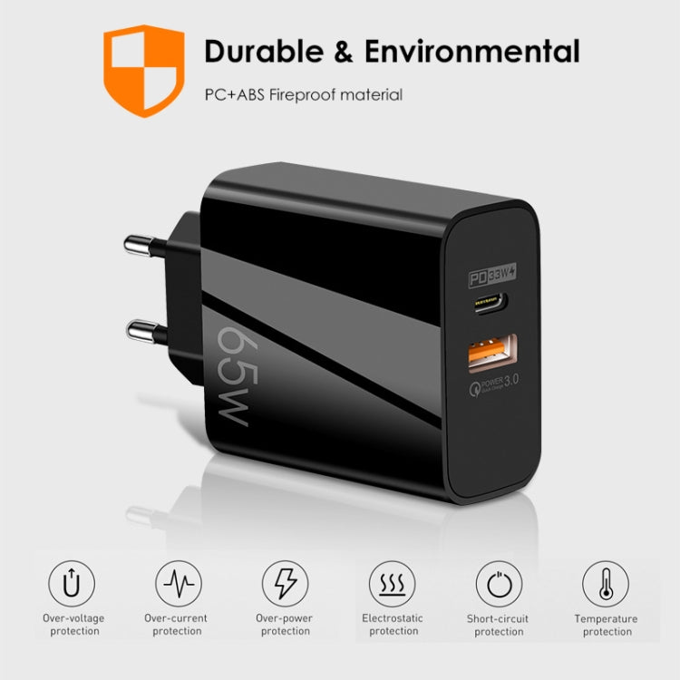 A502 65W USB-C/Type-C+USB Dual Port GaN Charger QC3.0 Laptop Universal Charger UK Plug Black - free shipping - PMC Jewellery - Order now!