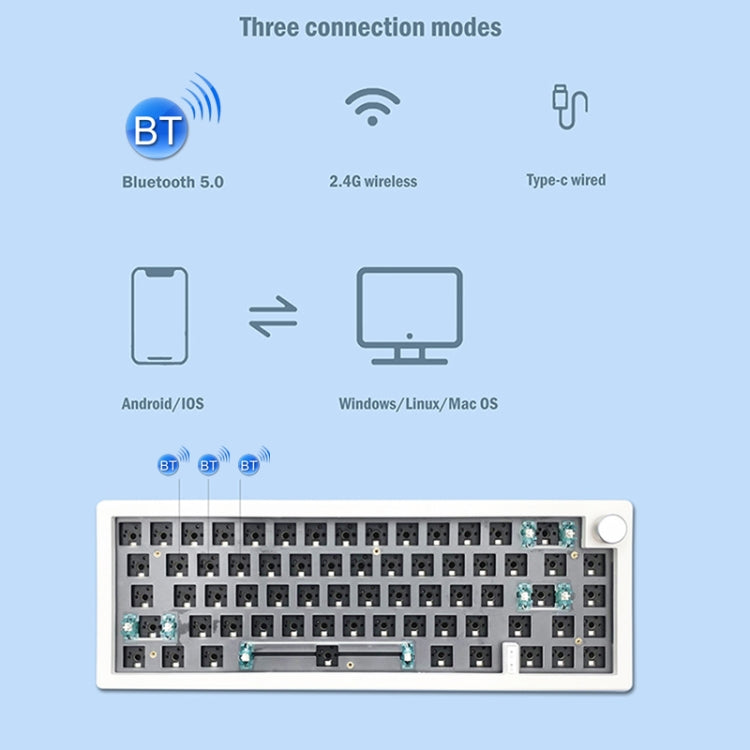 67 Keys Three-mode Customized DIY With Knob Mechanical Keyboard Kit Supports Hot Plug RGB Backlight, Color: Claret - free shipping - PMC Jewellery - Order now!