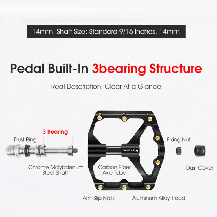 WEST BIKING 3 Bearings Ultralight Carbon Fiber Bushing Mountain Bike Pedal(Red) - free shipping - PMc TechLife - Order now!