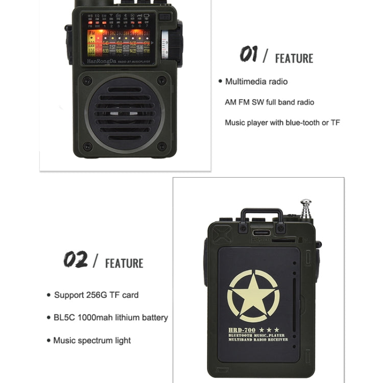 HanRongda HRD-700 Full Band Bluetooth MP3 Play Radio Station Memory Mechanical Tuning Radio(Green) - free shipping - PMC TechLife - Order now!
