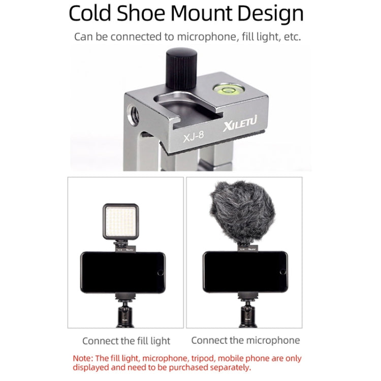 XILETU XJ-8 Aluminum Alloy Camera Head Tripod Mobile Phone Clip(Titanium) - Other Accessories by XILETU | Online Shopping South Africa | PMC TechLife | Buy Now Pay Later Mobicred
