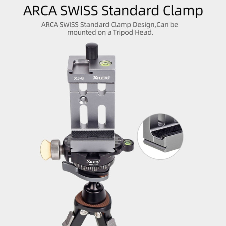 XILETU XJ-8 Aluminum Alloy Camera Head Tripod Mobile Phone Clip(Titanium) - Other Accessories by XILETU | Online Shopping South Africa | PMC TechLife | Buy Now Pay Later Mobicred