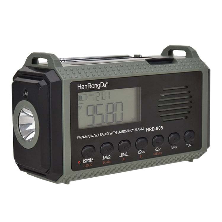 HanRongda HRD-905 Solar Charging LED Lighting Generation Disaster Prevention Emergency Full Band Radio(Army Green) - Radio Player by HanRongda | Online Shopping South Africa | PMC Jewellery | Buy Now Pay Later Mobicred