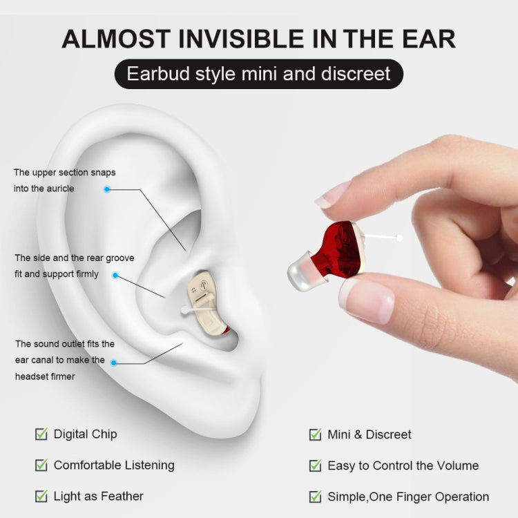 AN127 Invisible In-Ear Hearing Aid Sound Amplifier For The Elderly And Hearing Impaired(Skin Color Left Ear) - free shipping - PMC TechLife - Order now!