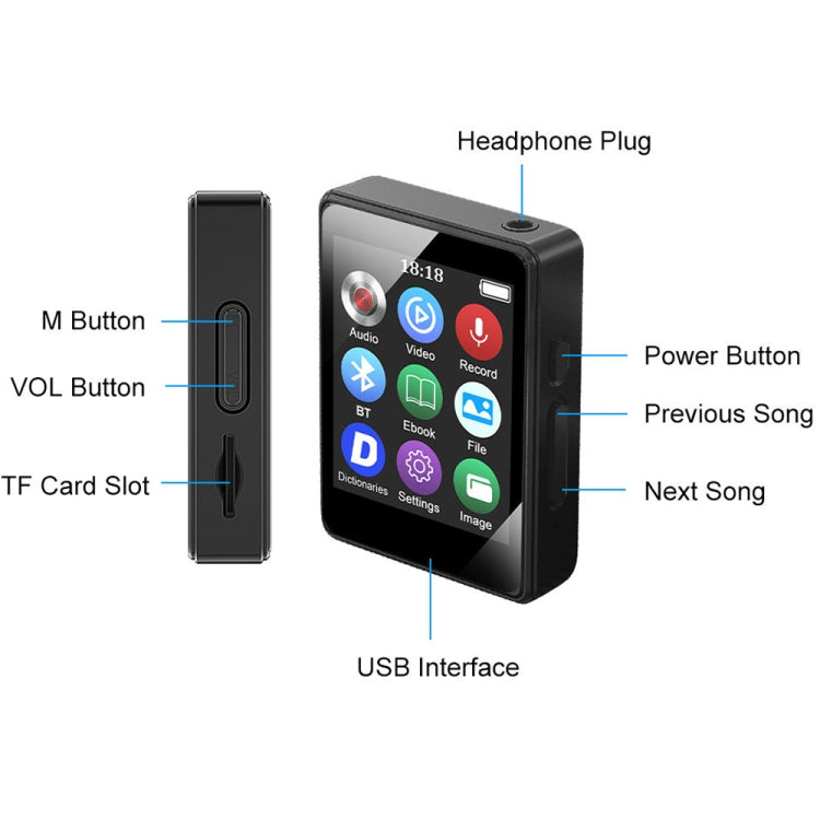 MP3 Music Player Bluetooth 5.0 Ebook Recorder MP4 Walkman 8GB(Black) - MP3 Player by PMC TechLife | Online Shopping South Africa | PMC TechLife