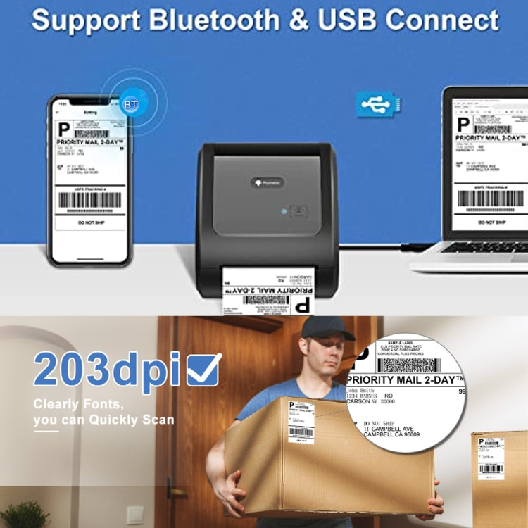 Phomemo D520-BT Bluetooth Thermal Shipping Label Printer Wireless Desktop Printer For Barcode Address Labels, Size: US(Purple White) - free shipping - PMC TechLife - Order now!