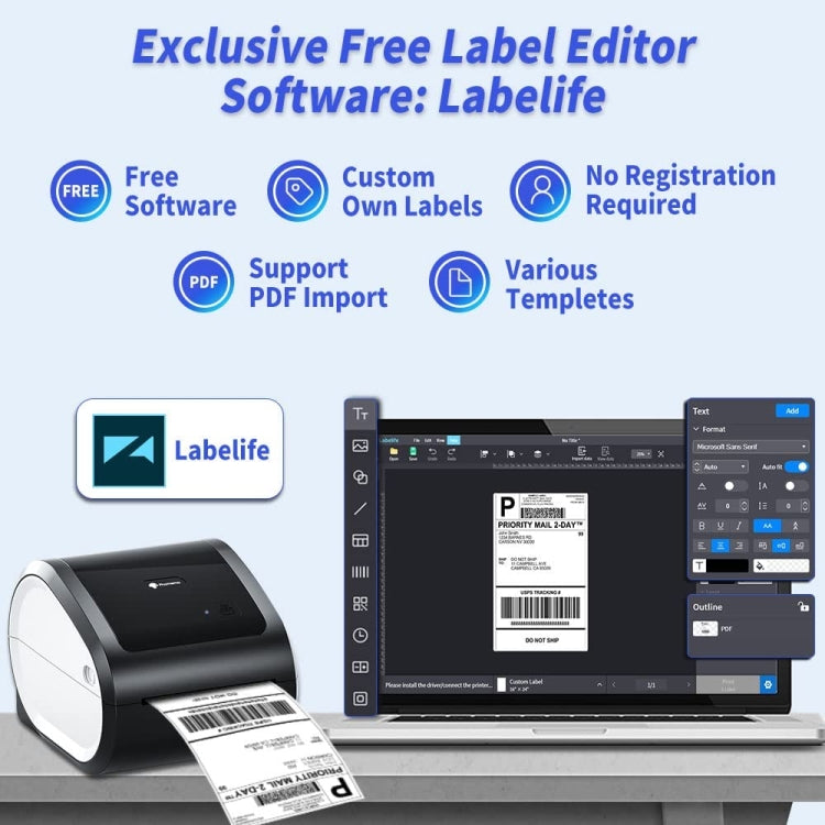Phomemo D520-BT Bluetooth Thermal Shipping Label Printer Wireless Desktop Printer For Barcode Address Labels, Size: US(Purple White) - free shipping - PMC TechLife - Order now!