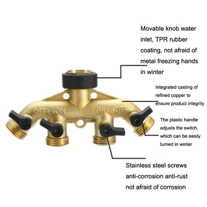 Garden Watering Agricultural Irrigation Family Car Wash Faucet Copper 4-way Ball Valve Water Divider(European Thread) - Watering & Irrigation by PMC Jewellery | Online Shopping South Africa | PMC Jewellery