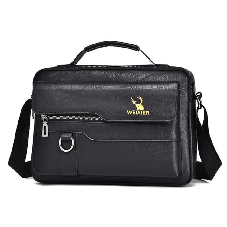 WEIXIER Men Shoulder Bag Retro Leather Laptop Business Casual Bag(Horizontal Black) - Crossbody Bags by WEIXIER | Online Shopping South Africa | PMC Jewellery