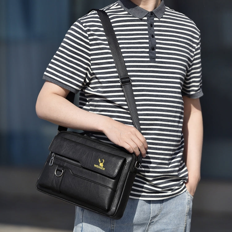 WEIXIER Men Shoulder Bag Retro Leather Laptop Business Casual Bag(Horizontal Black) - Crossbody Bags by WEIXIER | Online Shopping South Africa | PMC Jewellery