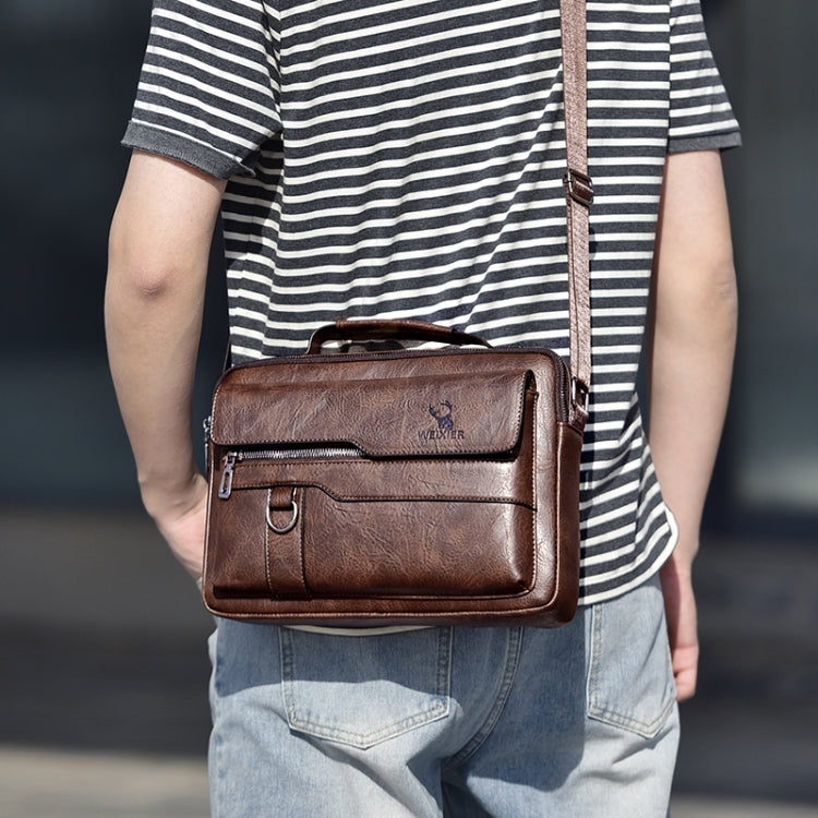 WEIXIER Men Shoulder Bag Retro Leather Laptop Business Casual Bag(Horizontal Dark Brown) - Crossbody Bags by WEIXIER | Online Shopping South Africa | PMC Jewellery