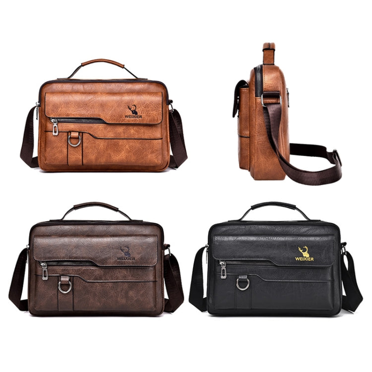 WEIXIER Men Shoulder Bag Retro Leather Laptop Business Casual Bag(Horizontal Dark Brown) - Crossbody Bags by WEIXIER | Online Shopping South Africa | PMC Jewellery