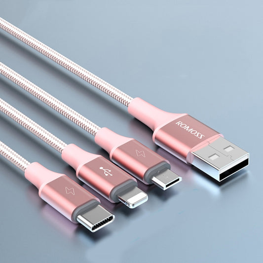 ROMOSS CB25 3 In 1 3.5A  8 Pin + Micro USB + Type C/USB-C Cable 1m(Rose Gold) - Multifunction Cable by ROMOSS | Online Shopping South Africa | PMC Jewellery | Buy Now Pay Later Mobicred