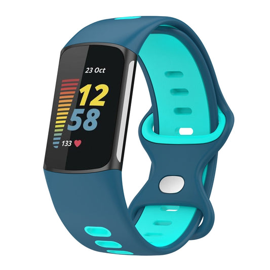 For Fitbit Charge 5 Smart Watch Sports Waterproof Two-Color Silicone Band(Blue Water Duck) - Watch Bands by PMC Jewellery | Online Shopping South Africa | PMC Jewellery | Buy Now Pay Later Mobicred