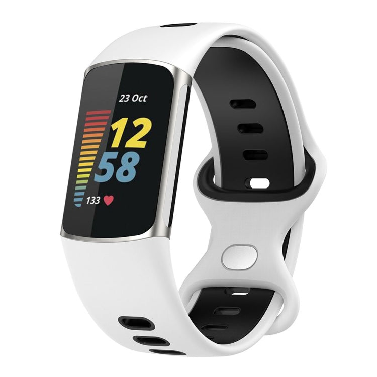 For Fitbit Charge 5 Smart Watch Sports Waterproof Two-Color Silicone Band(White Black) - Watch Bands by PMC Jewellery | Online Shopping South Africa | PMC Jewellery | Buy Now Pay Later Mobicred