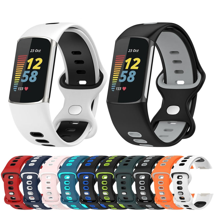 For Fitbit Charge 5 Smart Watch Sports Waterproof Two-Color Silicone Band(Olive Green Black) - Watch Bands by PMC TechLife | Online Shopping South Africa | PMC TechLife | Buy Now Pay Later Mobicred