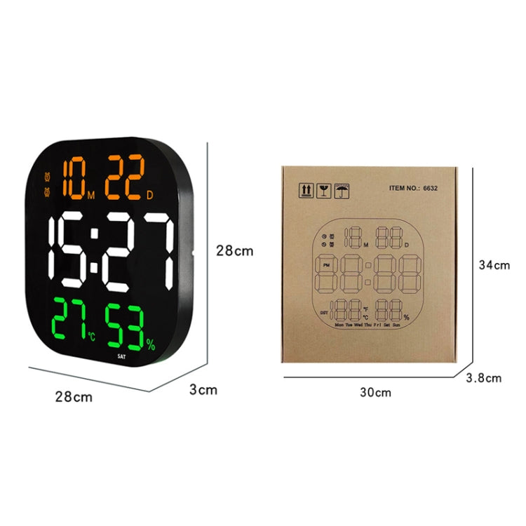 13-Inch LED Acrylic Electronic Clock Large-Screen Square Wall Clock With Timing Temperature Humidity(6632 White Orange) - Wall Clock by PMc TechLife | Online Shopping South Africa | PMc TechLife | Buy Now Pay Later Mobicred