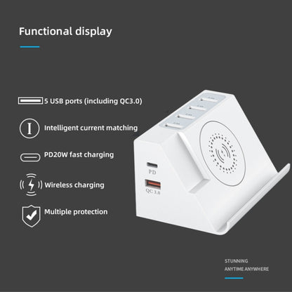 PD 20W +QC 3.0 Wireless Charging+6 Ports Multi-function Charger(US Plug) - Multifunction Charger by PMC Jewellery | Online Shopping South Africa | PMC Jewellery | Buy Now Pay Later Mobicred